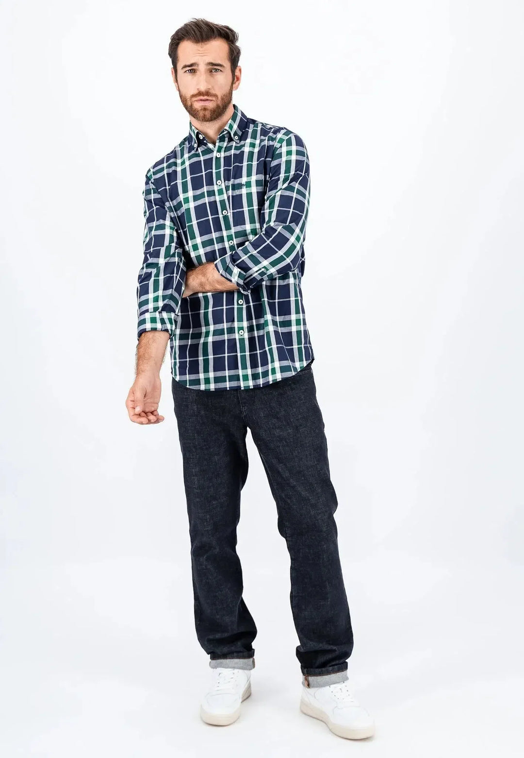 Fynch-Hatton Long Sleeve Shirt Navy Large Check