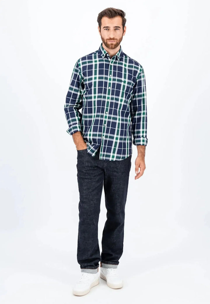 Fynch-Hatton Long Sleeve Shirt Navy Large Check