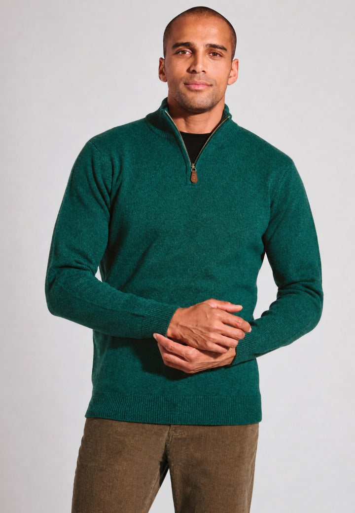 Brook Taverner Rutherford Lambswool Quarter Zip Green Jumper