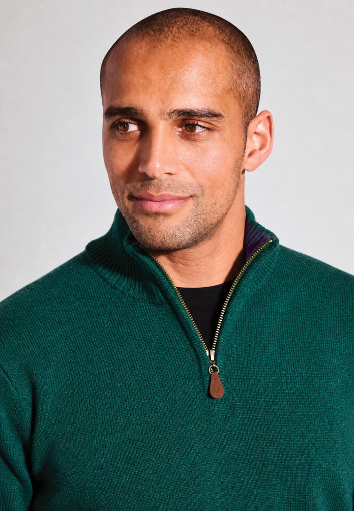 Brook Taverner Rutherford Lambswool Quarter Zip Green Jumper