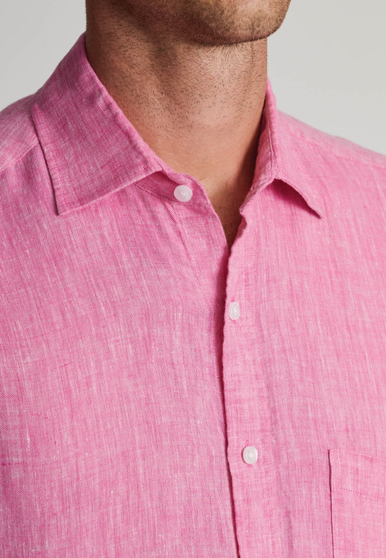 Brook Taverner Regular Fit Magenta Pure Linen Shirt