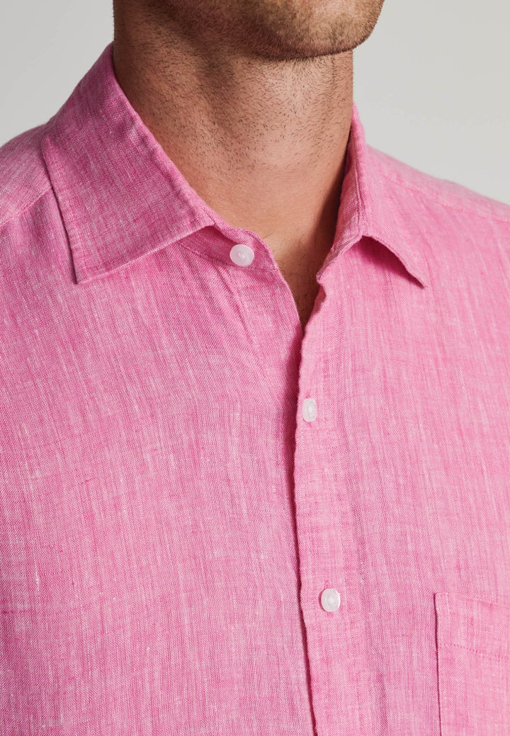 Brook Taverner Regular Fit Magenta Pure Linen Shirt