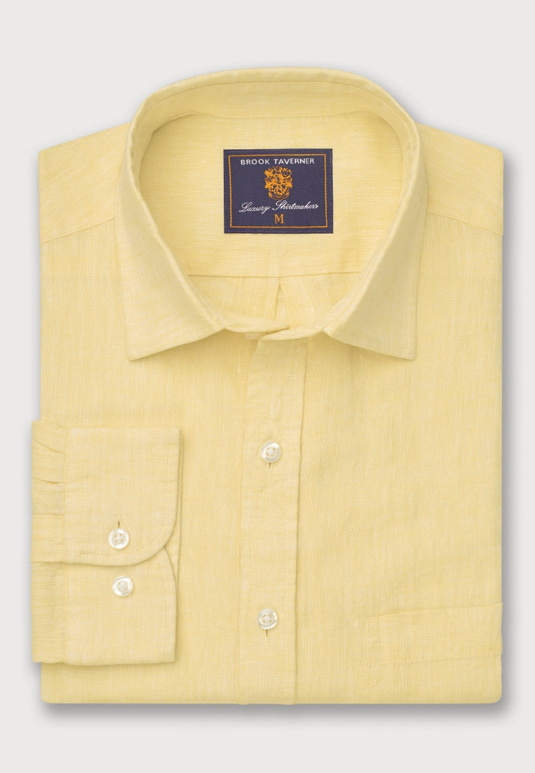 Brook Taverner Regular Fit Yellow Pure Linen Shirt