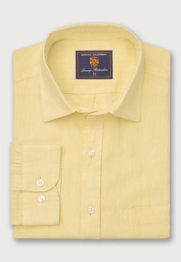 Brook Taverner Regular Fit Yellow Pure Linen Shirt