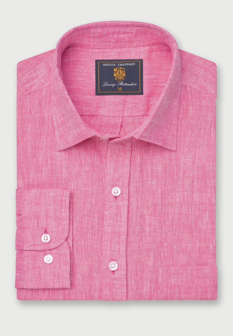 Brook Taverner Regular Fit Magenta Pure Linen Shirt