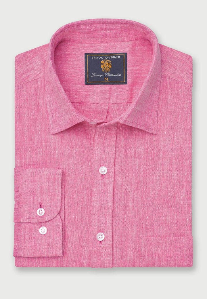 Brook Taverner Regular Fit Magenta Pure Linen Shirt
