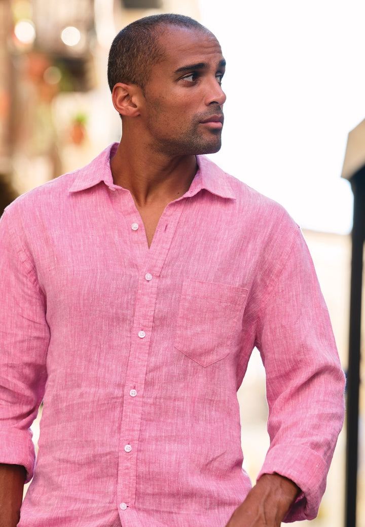 Brook Taverner Regular Fit Magenta Pure Linen Shirt