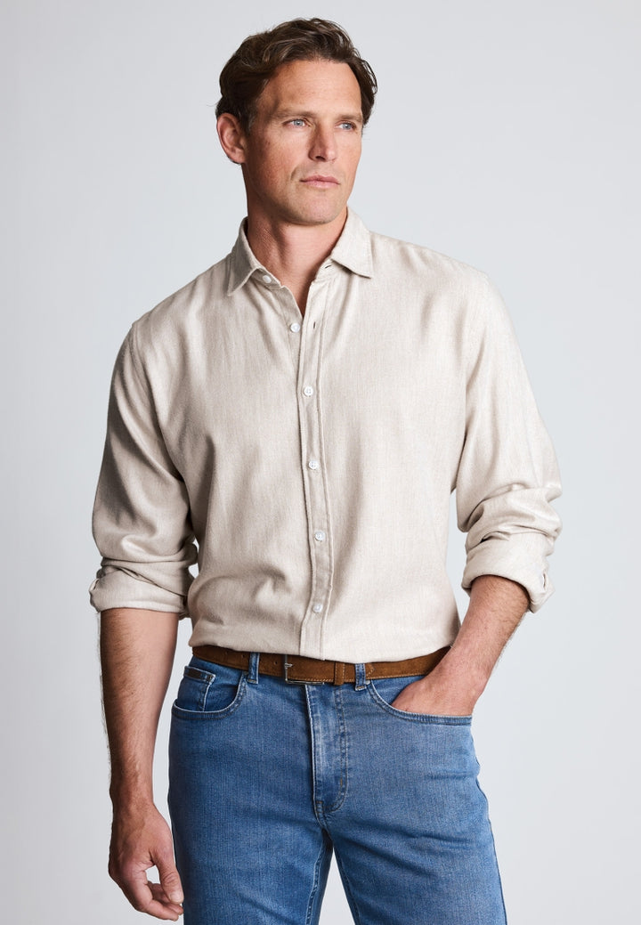 Brook Taverner Beige Herringbone Long Sleeve
