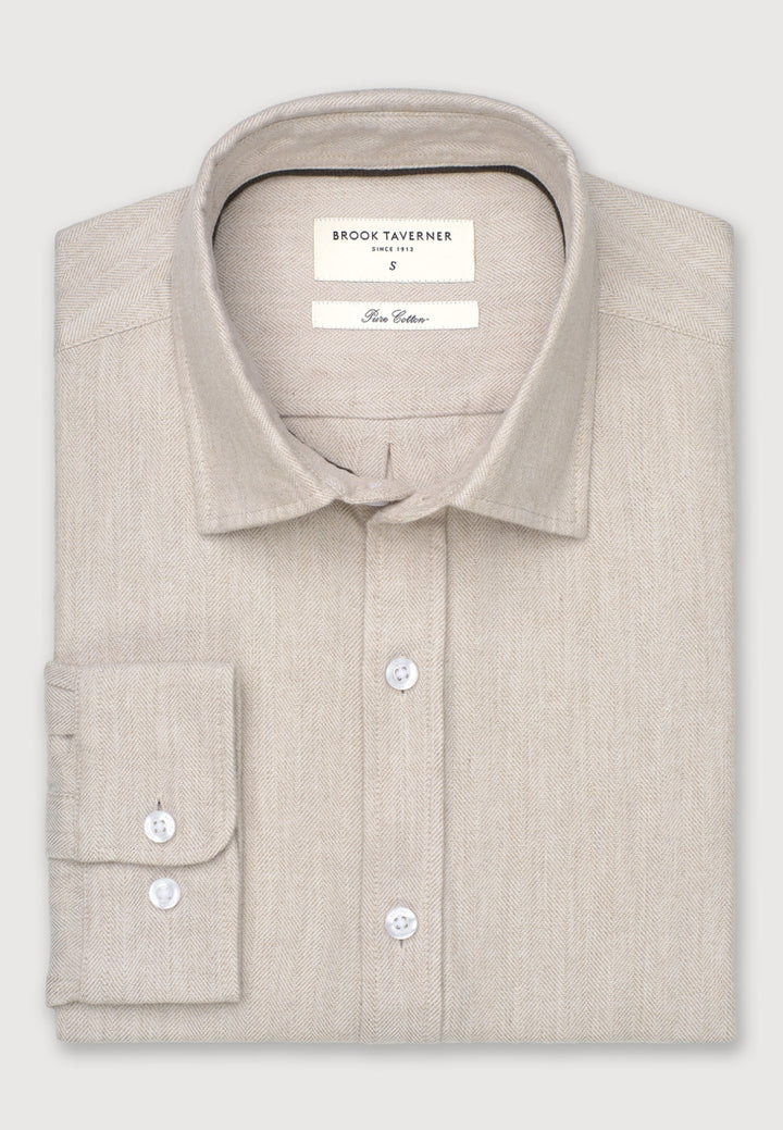 Brook Taverner Beige Herringbone Long Sleeve