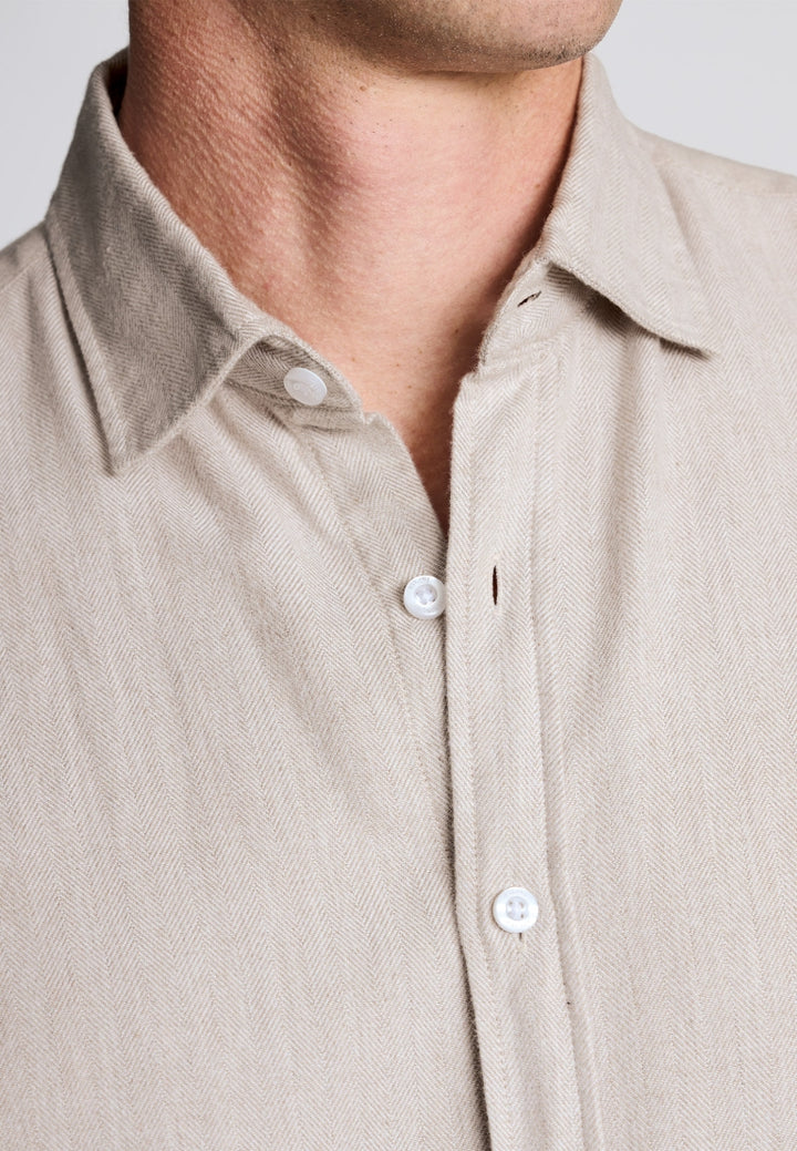 Brook Taverner Beige Herringbone Long Sleeve