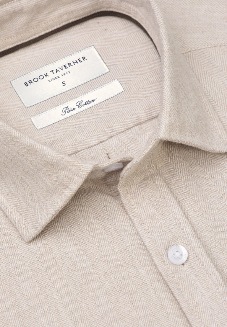Brook Taverner Beige Herringbone Long Sleeve