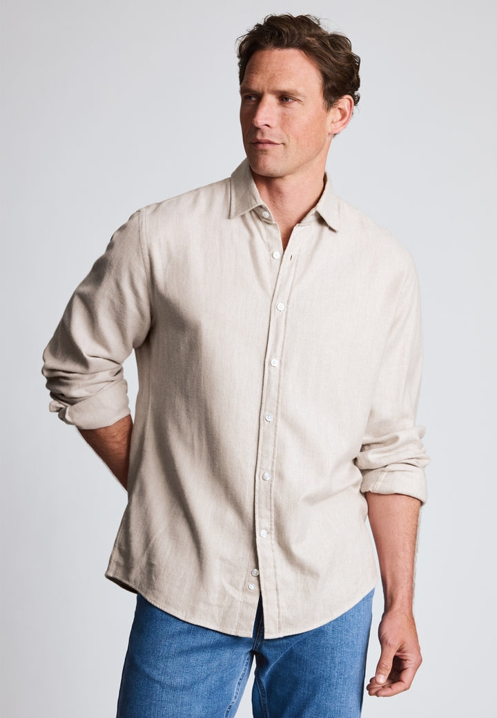Brook Taverner Beige Herringbone Long Sleeve