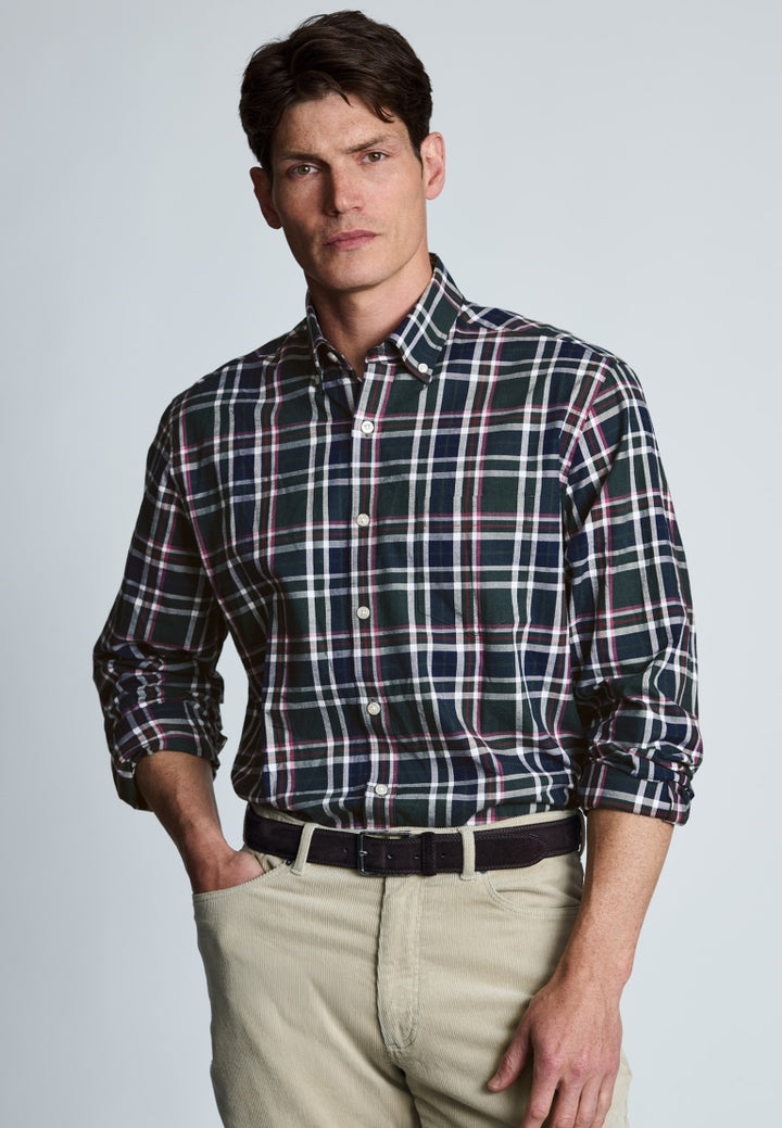 Brook Taverner Dark Green Melange Check Cotton Shirt