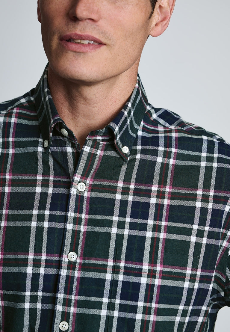 Brook Taverner Dark Green Melange Check Cotton Shirt