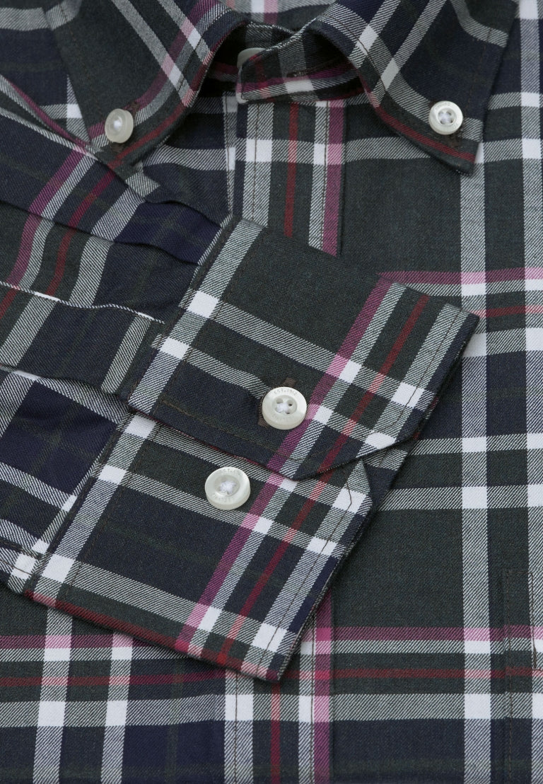 Brook Taverner Dark Green Melange Check Cotton Shirt