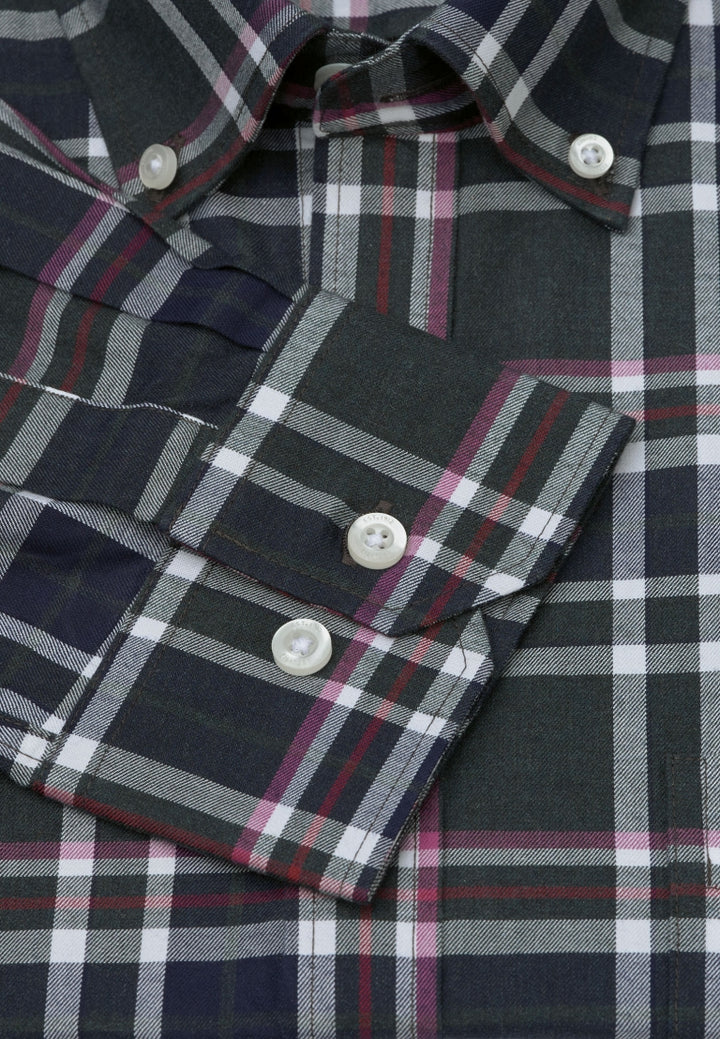 Brook Taverner Dark Green Melange Check Cotton Shirt