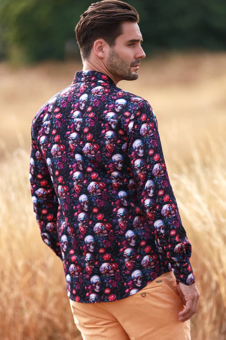 Claudio Lugli Black Skulls & Flowers Shirt