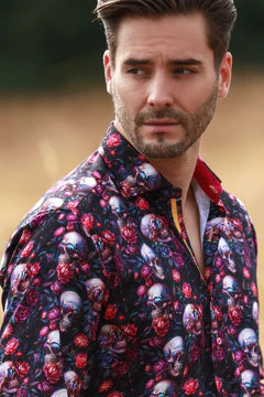 Claudio Lugli Black Skulls & Flowers Shirt
