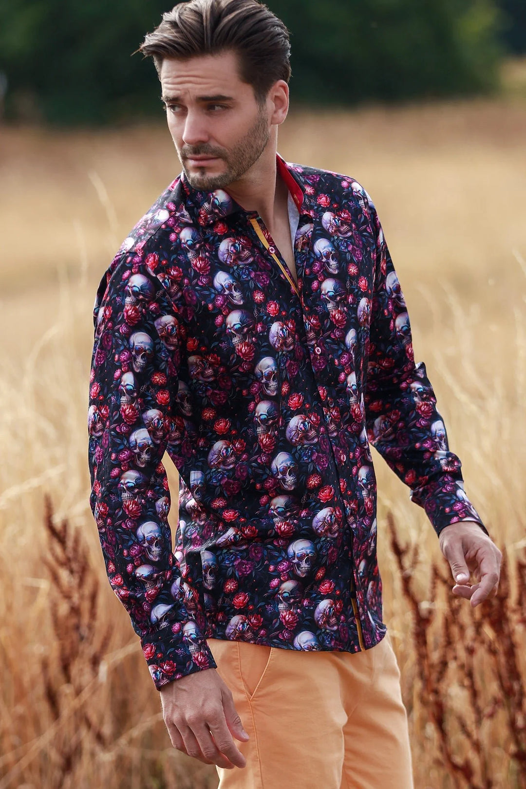 Claudio Lugli Black Skulls & Flowers Shirt