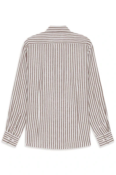 Bugatti Linen Long Sleeve Shirt Brown Stripe