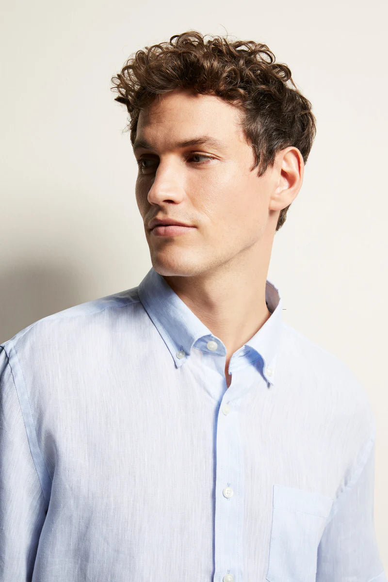 Bugatti Short Sleeve Linen Shirt Blue