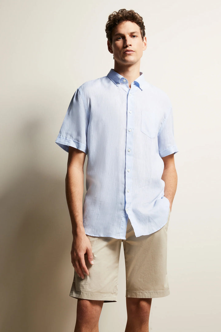 Bugatti Short Sleeve Linen Shirt Blue