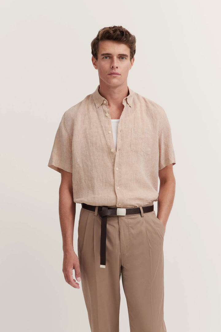 Bugatti Short Sleeve Linen Shirt Taupe