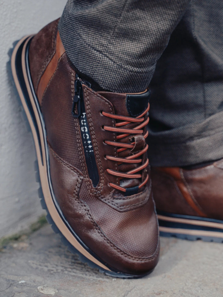 Bugatti Lace Up Wide Fit Brown Trainer