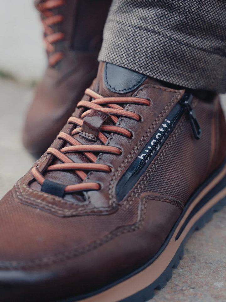 Bugatti Lace Up Wide Fit Brown Trainer