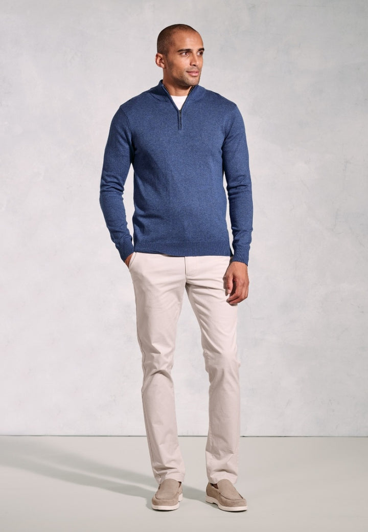Brook Taverner Copenhagen Denim Blue Cotton Merino Quarter Zip Jumper