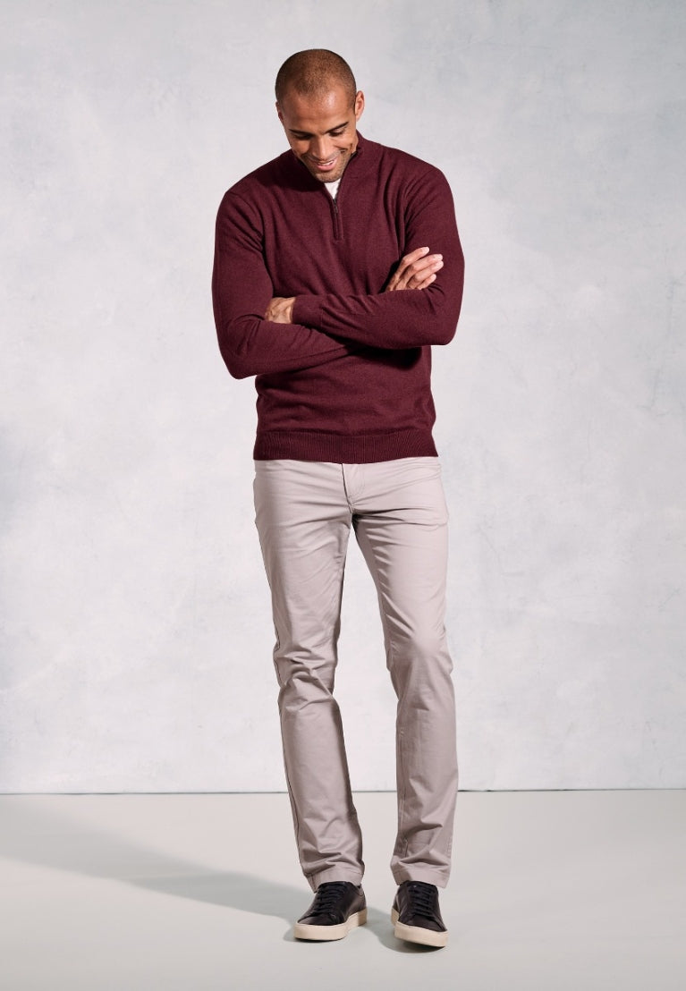 Brook Taverner Copenhagen Burgundy Cotton Merino Quarter Zip Jumper