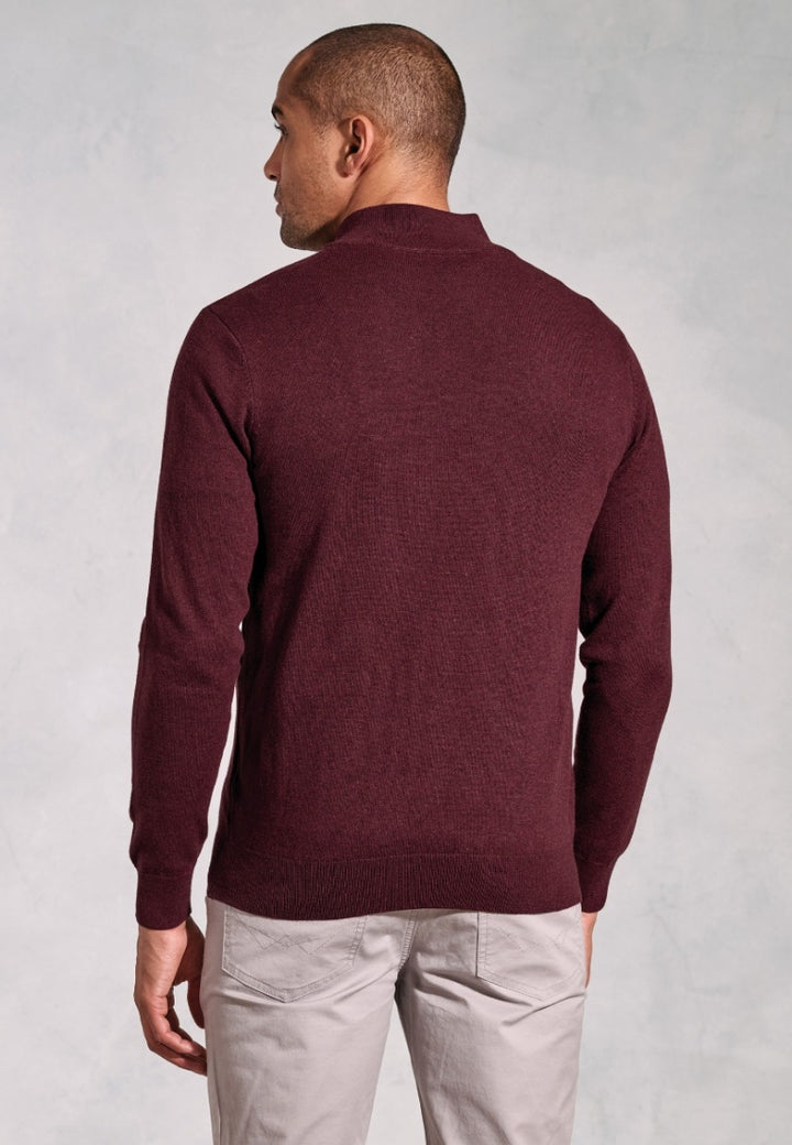Brook Taverner Copenhagen Burgundy Cotton Merino Quarter Zip Jumper