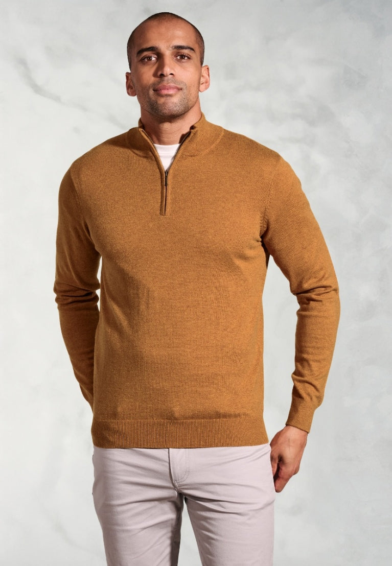 Brook Taverner Copenhagen Mustard Cotton Merino Quarter Zip Jumper