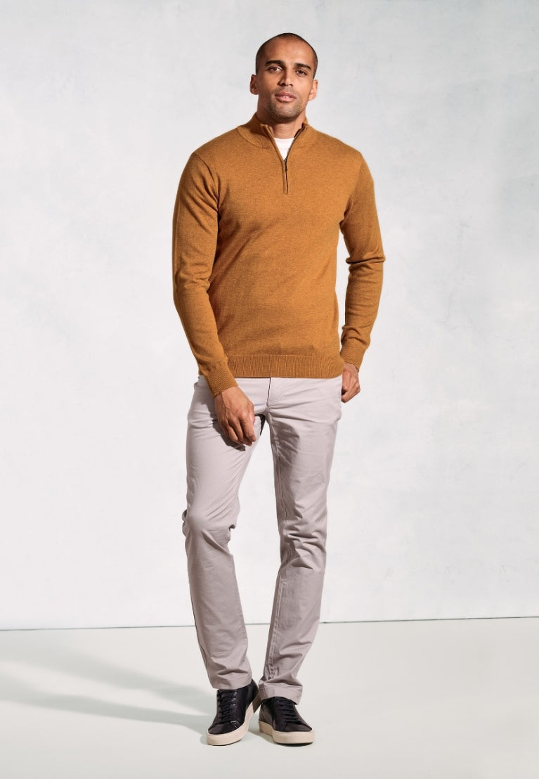 Brook Taverner Copenhagen Mustard Cotton Merino Quarter Zip Jumper