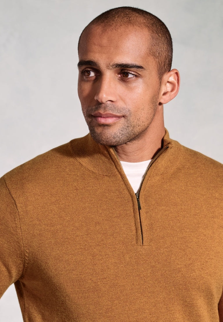 Brook Taverner Copenhagen Mustard Cotton Merino Quarter Zip Jumper