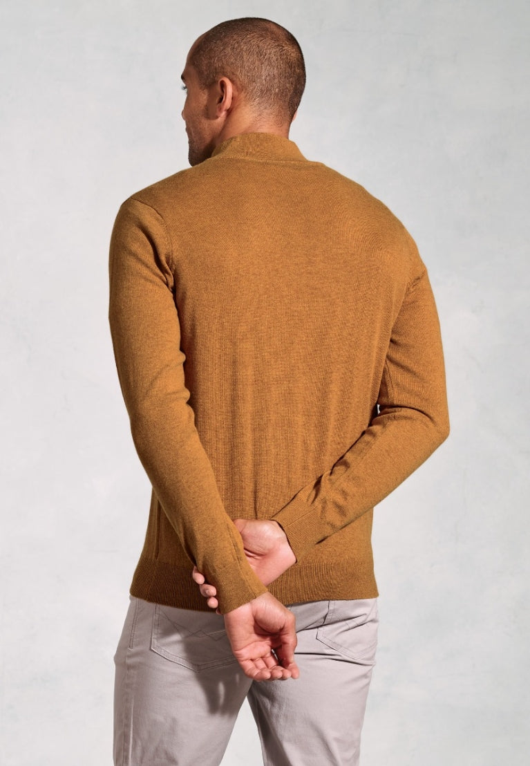 Brook Taverner Copenhagen Mustard Cotton Merino Quarter Zip Jumper