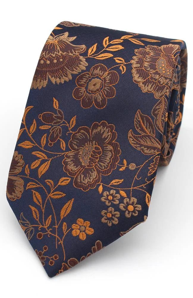 Textured Floral Tie - Navy & Copper