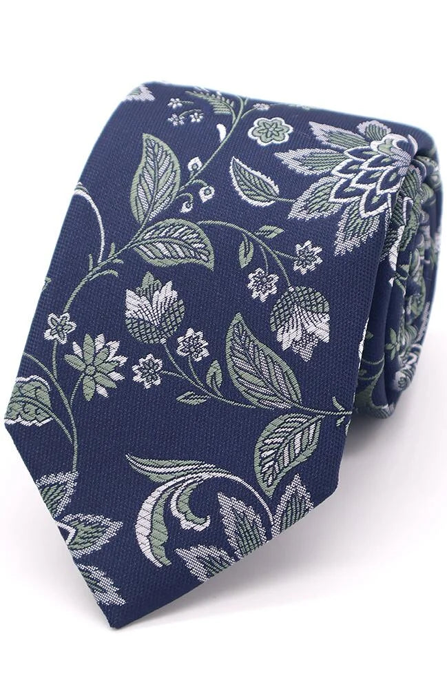 Navy Sage Rose Floral Tie