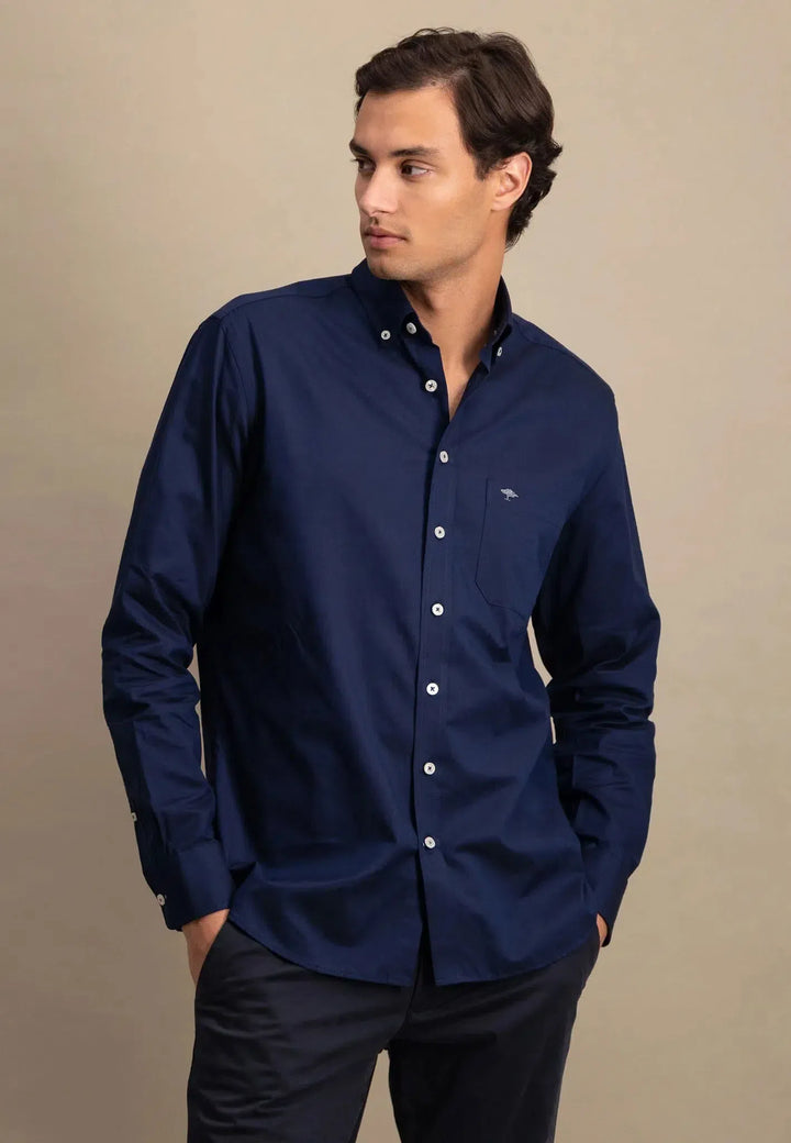 Fynch-Hatton Long Sleeve Navy Oxford Shirt