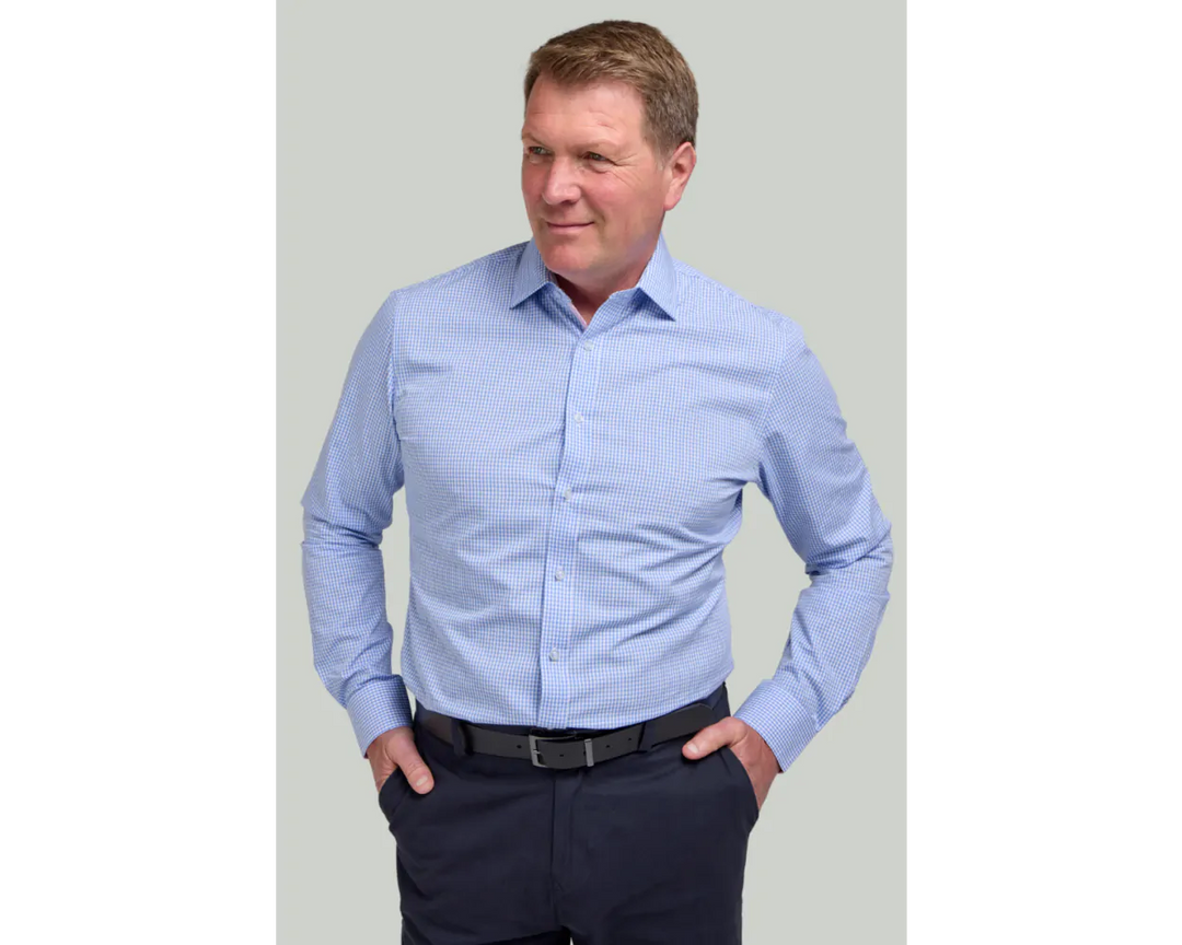 Double Two Blue Gingham Long Sleeve
