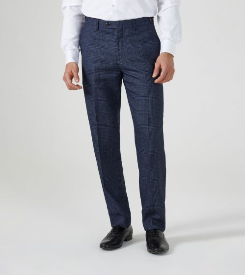 Skopes Woolf Tailored Fit Trousers Blue Check