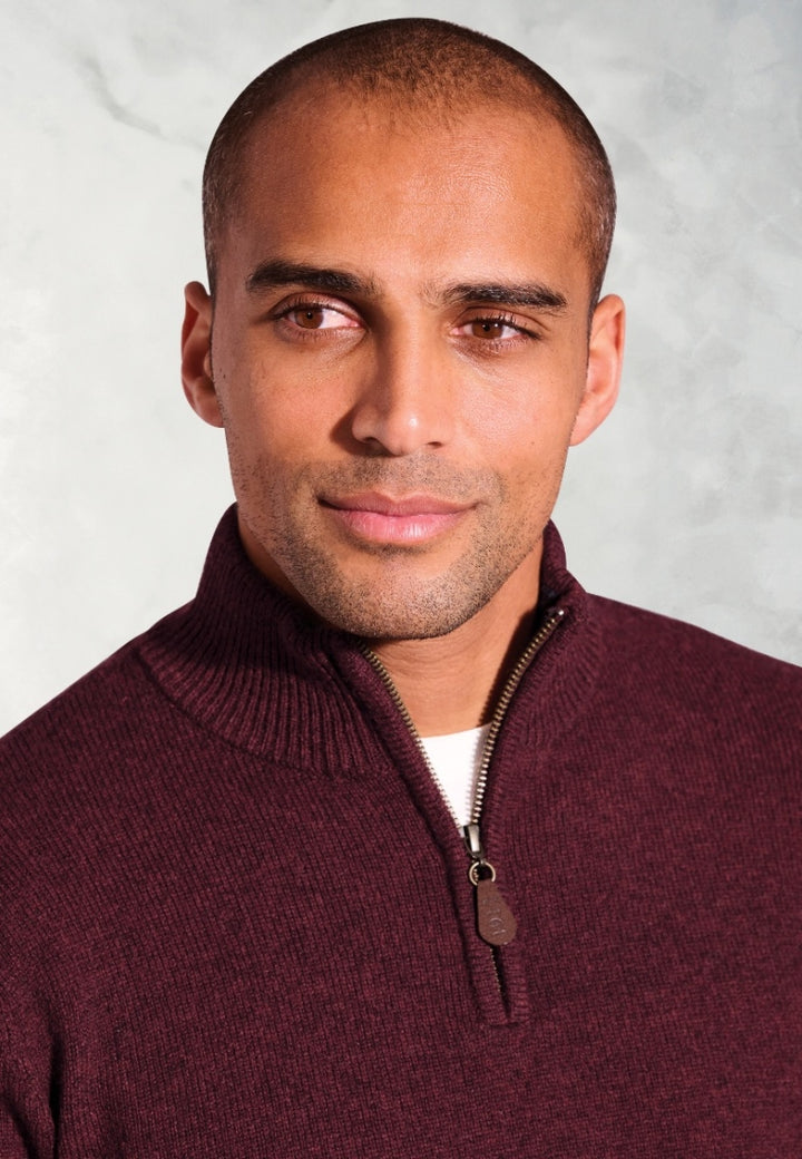 Brook Taverner Rutherford Lambswool Quarter Zip Burgundy Jumper