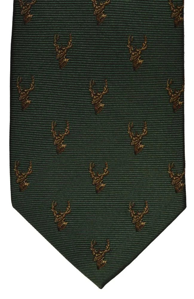 Stag Head Green Tie- silk