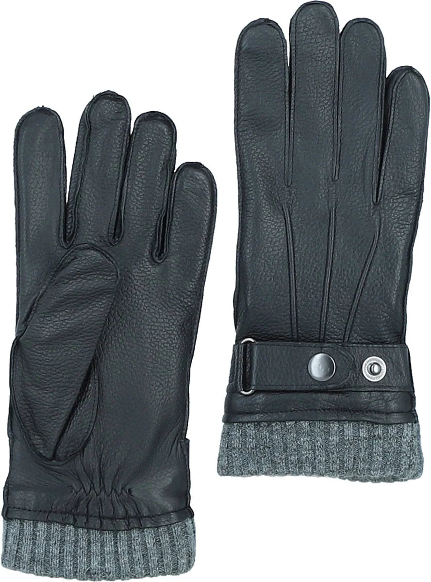 Ashwood Leather Gloves  Black Fleeced Lined