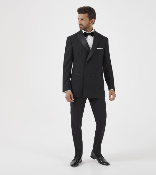 Skopes Sinatra Slim Double Breasted Dinner Suit Black