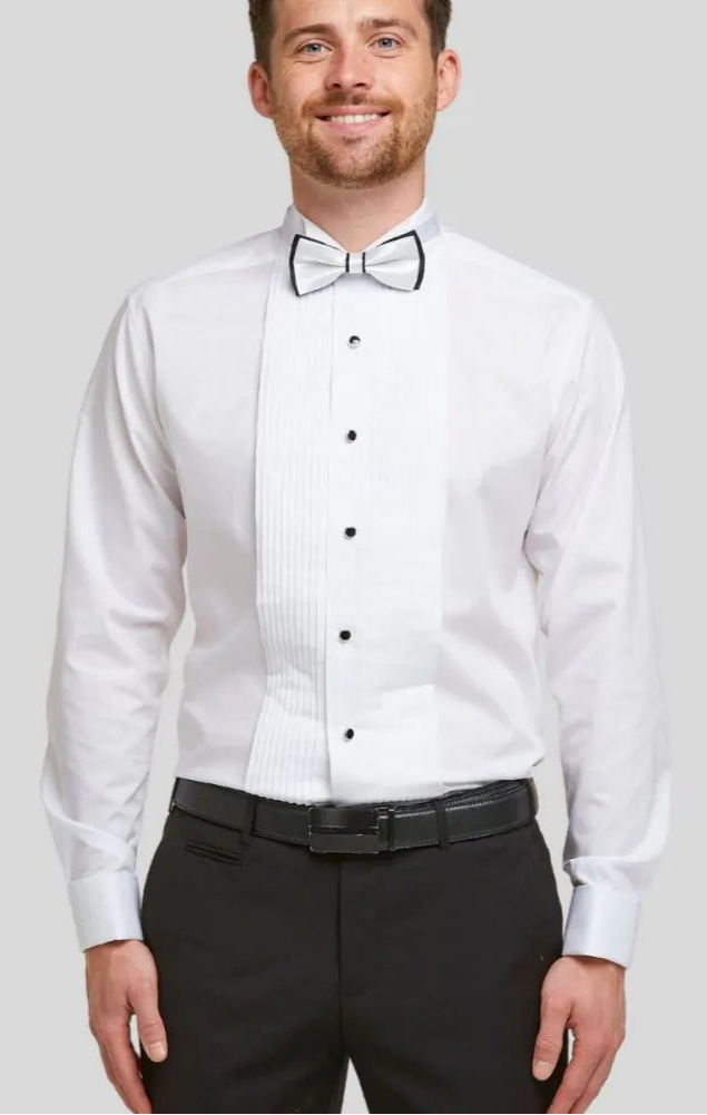 Double Two White Pleat Stitch Dress shirt wing collar black button