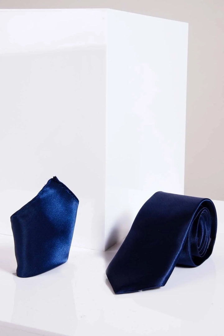 Marc Darcy Stanley Navy Satin Tie, Cufflink & Pocket Square Set
