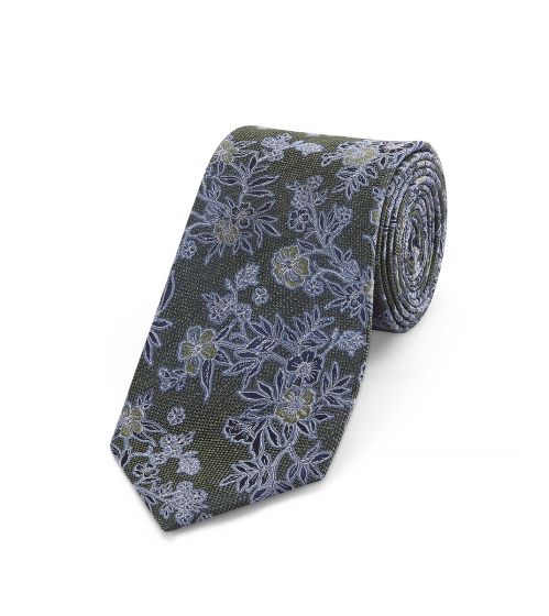 Skopes Dark Green Tie with Blue Floral Design