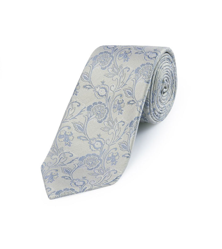 Skopes Blue Silk Tie with Stone Floral Design