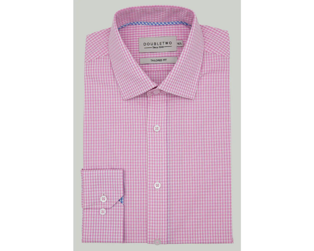 Double Two Pink Gingham Long Sleeve